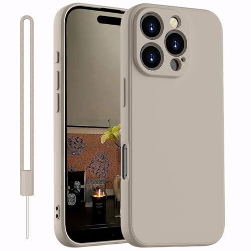Kukiwhy Coque de protection pour iPhone 16 Pro - En silicone liquide - Fine - Avec microfibre - Résistante aux rayures et aux chocs - Gris titane