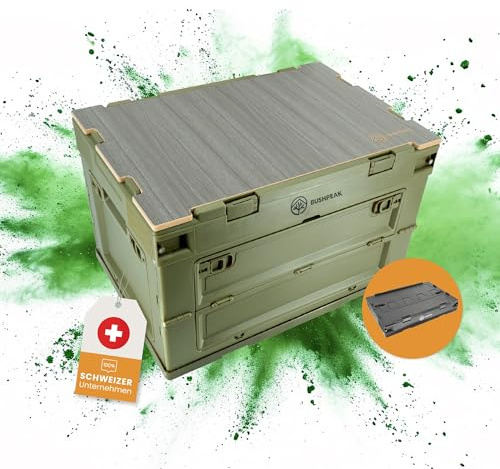 Bushpeak FLEXBOX 50L Camping Box zum Transport - Camping Küche faltbar Outdoor mit Stabiler Arbeitsplatte - Aufbewahrungsbox für Camper zusammenklappbar