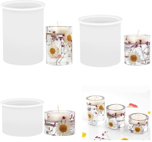 3 Stück Silikonform Kerzenhalter, Gießform Stabkerzenhalter, Silikonform Teelichthalter, Zylinder Silikonform Kerzenhalter, Beton Kerzenständer Silikon für Diy Harzguss, Kunst Heimdekoration