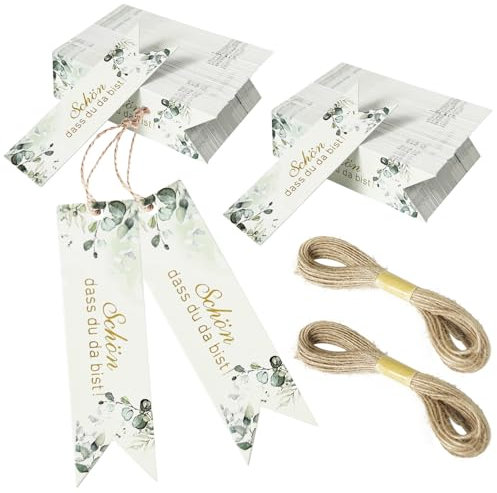 200 Stück Anhänger Hochzeit Schön Dass Du Da Bist mit 2 x 10m Juteschnur, Schön Das Du Da Bist Anhänger, Geschenkanhänger Schön Dass Du Da Bist Klein, Geschenkanhänger Gastgeschenk für Dekoration
