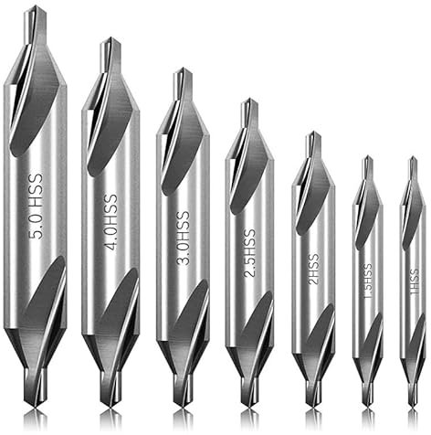7 Pieces Center Drill Bits Set, M2 High Speed Steel 60-Degree Angle Center Drill Bits Kit, 1/1.5/2/2.5/3/4/5mm Countersink Tools Lathe Mill Combined Centre Drill Countersink Bit