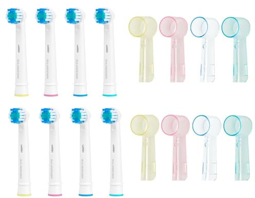 SULUNZEGER Ersatzbürstenkopf für elektrische Zahnbürste, Zahnbürstenköpfe kompatibel mit Oral B mit Kopfhauben-Nachfüllung für Oral-B 7000/Pro 1000/9600/500/3000/8000, (8+8)