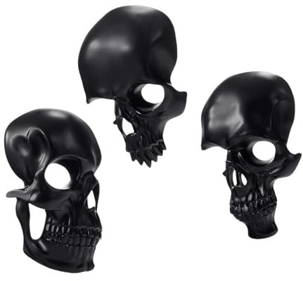 Perfeclan 3X Horror Totenköpfe Kunst Skulptur Totenkopf Wanddekoration Büro Statue Flur Treppe Präsentieren Goth Hängen Harz Statuen Wandmontage