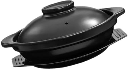 TOPBATHY 1 Juego cazuela olla donabe plato de aserole con tapa olla de porcelana Cacerola de cerámica para guisos y estofados olla de barro para cocinar ollas pequeñas con tapa Black