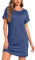 Leversic Womens Nightdress Rolled Short Sleeve Nighties Crew Neck Jersey Nightshirts T-Shirt Dress Soft Loungewear(Dark Blue,XL)