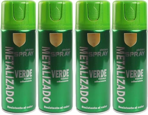 MORE FREE-Pintura Spray Metalizado Verde Brillo Multicolor Profesional 400ml Adecuado Metal Madera y Plástico Pack de 4 unidad