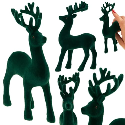 Martom Rentier BEFLOCKT DEKORATIVE GRÜNER SAMT Figur Weihnachten Dekoration Rentier Deko Figur Weihnachtsdeko Figuren Weihnachten Wunderschöne Weihnachtsdekoration