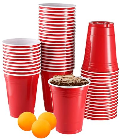 CaterCo Red Party Cups 12oz (350ml) - 200 Pack - Disposable and Reusable Plastic Cups for Parties, Birthdays, Picnics, and Christmas and Games - Sturdy and Versatile - 12oz (350ml) - 200 Pack