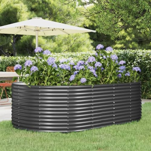 IKAYAA Hochbeet Metall 212 x 140 x 68 cm, Gemüsebeet ovale, Pflanzkasten Outdoor, Blumenkasten, Garten Pflanzkasten Hoch, Blumenbeet, Hochbeete für Garten aus Stahl, Gartenbeet für Garten Anthrazit