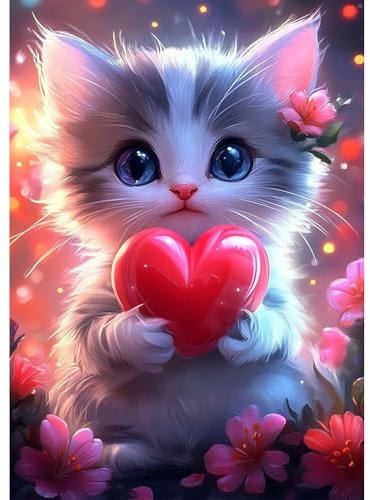 MEIYUDA Diamond Painting Erwachsene Diamant Bilder Süße Katze, 5D DIY Diamant Painting Bilder Diamond Painting Set, Bastelset Erwachsene Kinder Malerei für Home Wand Décor 30x40cm