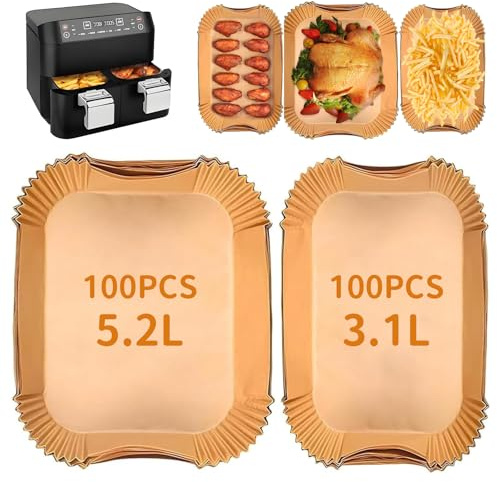 HOMIKLSA 200 Stück Backpapier für Philips Airfryer Dual Basket 3000 Series,Heißluftfritteuse Backpapier für Tefal 5,2/3,1 L Dual Easy Fry,Cecotec 5,5/3,5L, Moulinex 8,3 L(200PCS)