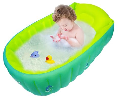 Nudorpn Baignoire, baignoire pour bébé, Bassin de douche gonflable avec pompe, Accessoires pour bébés ergonomiques Protection de la colonne vertébrale pour les voyages en plein air et le camping