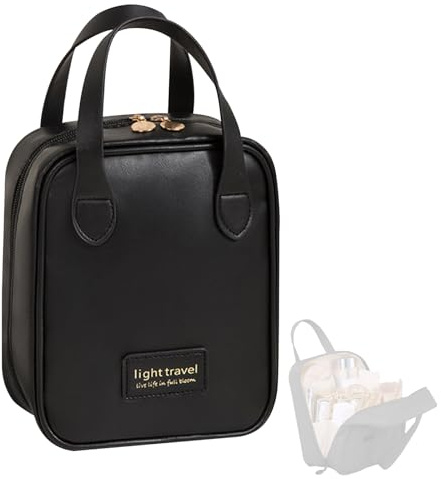 KASESSS Große Kapazität Kosmetiktasche, Kulturtasche Damen, Kulturbeutel Damen, PU-Leder Make up Tasche mit vielen Fächern, Schminktasche mit Griff, Wasserdichte Make Up Bag für Reisen Mädchen Schwarz