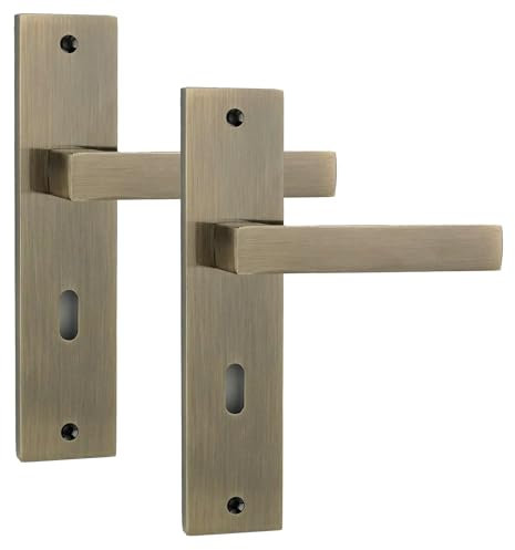 Decoranddecor Lumina Keyhole Backplate Door Handle Set – Antique Brass, Internal Lever with Rectangular Aluminium Panel, Contemporary Vector for Modern and Art Deco Inspired Interiors.