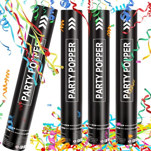 4 Stück Konfettikanonen Set, Gender Reveal Konfetti Kanone, 40cm Konfetti Shooter, Party Popper, Luftschlangen kanone Für Gender Reveal Party Deko, Hochzeit, Geburtstag, Feiern