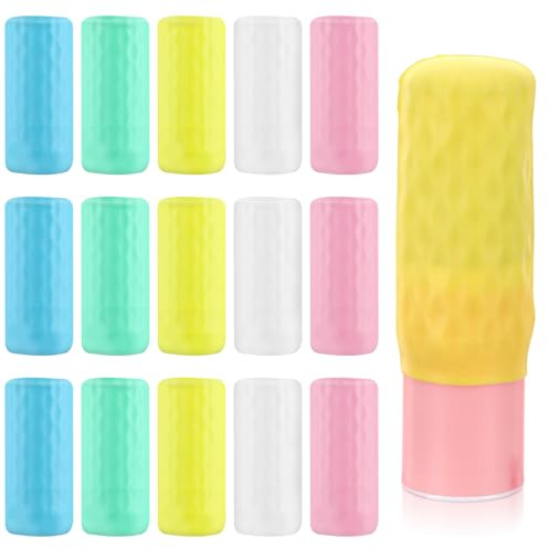 Guduling 15 Pcs Silicone Bottle Covers for Travel,Travels Silicone Bottle Caps,Elastic Sleeves for Travel, Reusable Leak Proof for Body Wash Shampoo Container In Luggage(Multicolor)