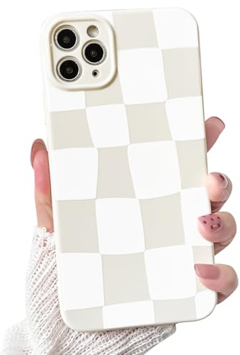 NITITOP for iPhone 11 Pro Max Case Cute Checkerboard Pattern, White | for Women Girls, Aesthetic Checkered Blocks Design, Soft TPU Shockproof Cover,Full Cameral Protection, Trendy Slim