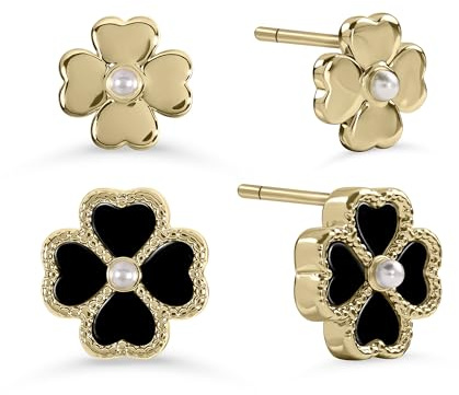 Radley 18ct Gold Plated Black Heart Flower Twinpack Earrings