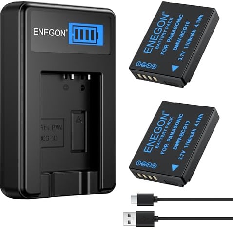 ENEGON Lot de 2 Batteries DMW-BCG10 1100mAh avec Chargeur