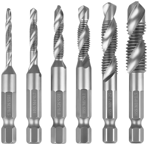 6 Piezas Brocas Roscadoras Metal,Juego de Herramientas de Rosca Métrica M3 M4 M5 M6 M8 M10, Macho de Roscar Espiral para Taladro, Herramientas de Rosca Métrica para Perforar, Plástico, Madera