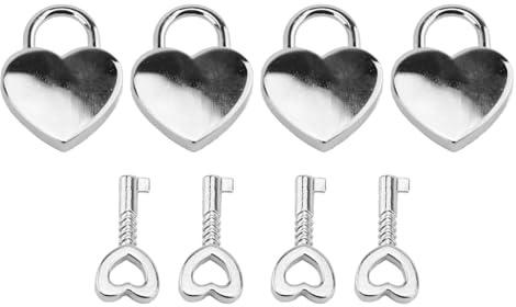 Buachois Lot de 4 cadenas en forme de cœur décoratif en métal avec clé, petit cadenas pour journal intime, boîte à bijoux, sac à main