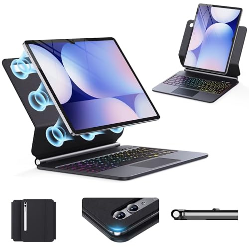 Tastatur Hülle für Samsung Galaxy Tab S10+ Plus/S9+ Plus/S9 FE+ Plus/S8+ Plus/S7+ Plus/S7 FE Hülle mit Tastatur 12,5 Zoll Magic-Style Magnetisch - Schwebend (Schwarz)