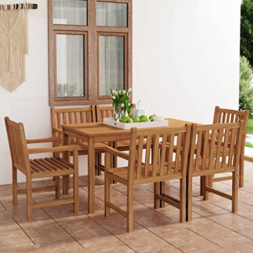 Bucmath Lot de 7 pièces de jardin en teck massif, 140 x 80 cm, résistant aux intempéries, pour terrasse, balcon, salle à manger, meubles d'extérieur durables