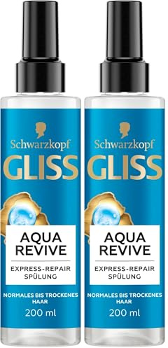 Gliss Express-Repair-Spülung Aqua Revive (200 ml), Haarspülung bietet eine Extraportion Feuchtigkeit & gesunden Glanz, für normales bis trockenes Haar (Packung mit 2)