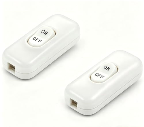 VISSQH 2 Piezas Interruptores Torpedo Interruptor de cable en línea de 250V 6A para Lámparas,Pequeños Electrodomésticos (Blanco)