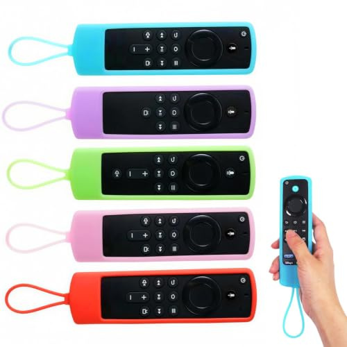 5 Pack Silicone Fire Stick Remote Cover Glow in the Dark, Anti-Slip Firestick Remote Protective Case with Lanyard, Washable Colour-Coded Covers for Fire TV Voice Remote