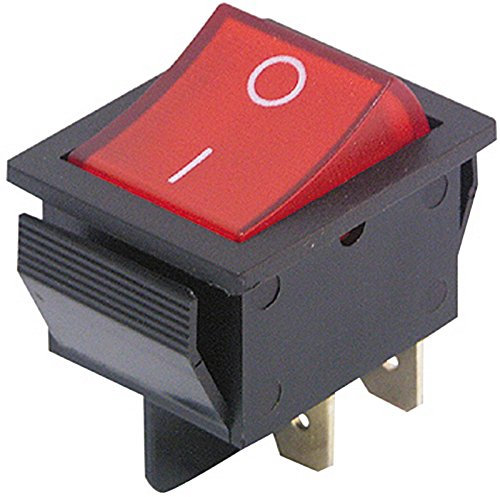 Wippenschalter, 4-polig, rote beleuchtete Wippe, 250V/15A, 2 Stellungen: EIN / AUS