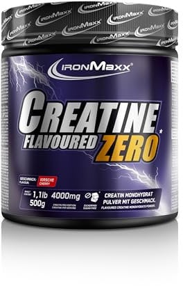 IronMaxx Creatine Powder Flavoured Zero - Kirsche, 500g Dose | hochdosiert mit 4500mg Kreatin Monohydrat pro Portion | vegan und zuckerfrei