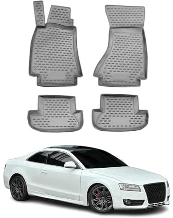 OMAC Fußmatten für Audi A5 Cabriolet Coupe 2009-2016 TPE 4tlg Grau | Gummimatten, Automatten, Allwetter, fahrzeugspezifisches Produkt, Antirutsch, 3D-Passform, wasserdicht