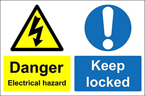 Danger electrical hazard keep locked safety sign - Self adhesive sticker 200mm x 150mm