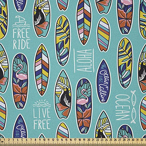 ABAKUHAUS Surfbrett Stoff als Meterware, Aloha Hawaii Ozean, Microfaser Stoff für Dekoratives Basteln, 1M (230x100cm), Kadett Blau
