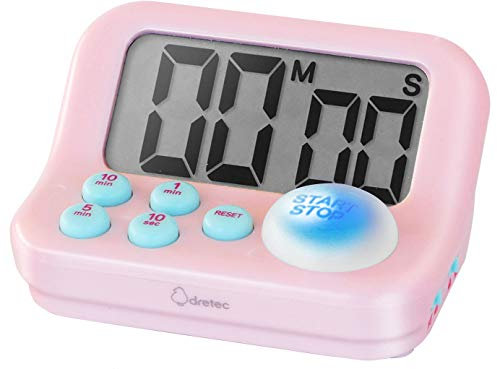 Minuteur numérique 2 en 1 (compte à rebours) / chronomètre (compte à rebours) avec lumière LED bleue et bips de notification - Grand bouton poussoir muet et fonctions de verrouillage - Rose - Pour