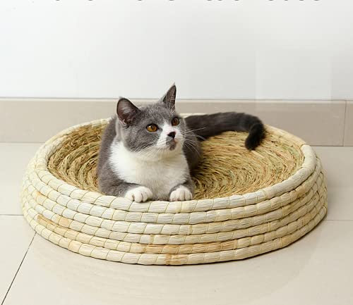 Eogrokerr Casa tejida hecha a mano para gatos, rascador redondo para gatos, cama universal de pajita para gato, resistente al desgaste, juguete para gatos, sofá de gato (35 cm)