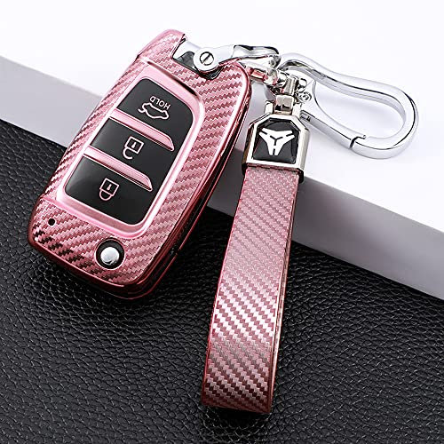 ontto Autoschlüssel Hülle TPU Schutz Cover Passt für Hyundai Solaris Elantra i30 i30n i35 i40 Tucson Kona 2015-2019 Schlüsselhülle Schutzhülle Schlüsselanhänger Schlüssel Schutz Etui 3 Tasten-Rosa