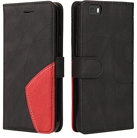 Fatcatparadise Kompatibel mit Huawei P8 Lite Hülle, Leder PU Brieftasche Handyhülle Flip Case Silikon Bumper Schutzhülle Klapphülle. Lederhülle mit Kartenfächern und Standfunktion (Schwarz)