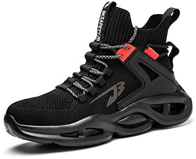COMFOX Sicherheitsschuhe High Top Stahlkappe Turnschuhe Leicht Atmungsaktiv Arbeitsschuhe Sneakers zum Schutz Anti Rutsch Stiefel für Männer Frauen,Schwarz,41EU