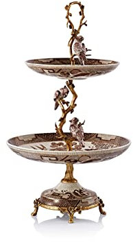 AVLUZ High-end Cracked Ceramic Fruit Bowl, Luxury 2-Tier Fruit Plate Rack Cake Dessert Display Stand,Dried Fruit Snacks Candy Buffet Holder,Exquisite Decorative Ornaments