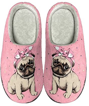 COEQINE Hausschuhe mit Fußgewölbeunterstützung Herren Frauen Mädchen Mode Home Hausschuhe Schlafzimmer Hausschuhe Anti-Rutsch-Sohle Baumwollschuhe, mops, 42.5 EU