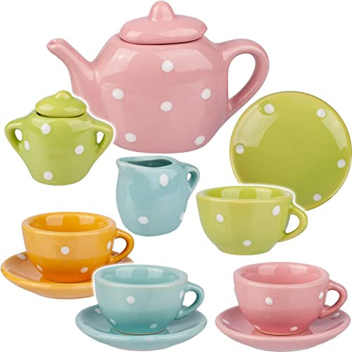 alles-meine.de GmbH Puppenküche - Geschirr & Zubehör Verschiedene Modelle wählbar 13 TLG. Set Puppengeschirr/Teeservice & Kaffeeservice - Bunte Punkte - Geschirr Porzella..