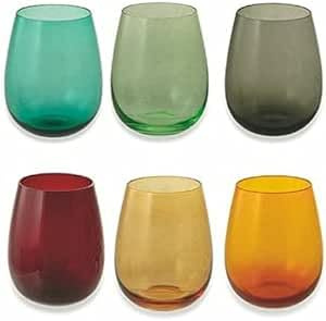 Today Home Set 6 Bicchieri Acqua Colorati, 47 cl, in Pasta di Vetro Colorato, Modello Radical