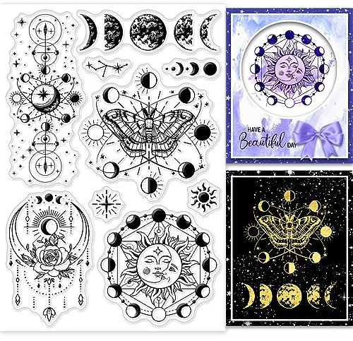 GLOBLELAND Magic Luna Sun Transparente Klare Stempel Hexe Magischer Schmetterling Prägestempelbögen Transparente Silikonstempel Siegel Für DIY-Scrapbooking Und Kartenherstellung Papierhandwerk