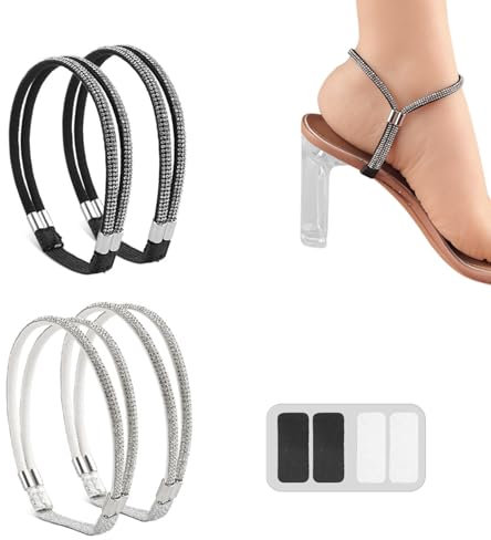 Bekecidi 2 Pairs Elastic High Heels Shoe Straps, Adjustable Rhinestone Shoe Straps Shoelace Anti Loose Shoe Laces Detachable Heel Straps for High Heels Replacement Ankle Straps for Women (A)