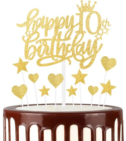 mciskin Gold Happy 10th Birthday Cake Toppers for Cake, Girls 10th Birthday Decorations,Personalised Cake Toppers for Girls,Glitter 10 Cake Topper Cupcake Topper for Party Cake Decoration