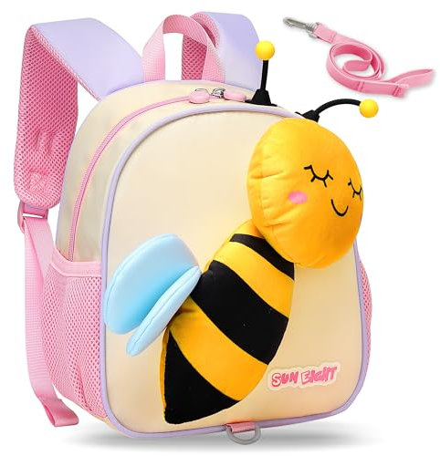 Tokeya Kinderrucksack Mädchen Kindergartenrucksack Leicht Wasserdicht Rucksack Kinder, Niedliche Biene Vorschule Kinderrucksäcke mit Leine, Kita Rucksack Kleinkind Baby für 2-6 Jahre, Lila