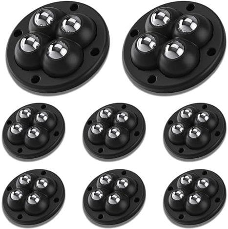 Self Adhesive Castor Wheels, 8 PCS Mini Swivel Casters Wheels with 4 Ball Roller Stick On Castors 360°Rotation Pulley Rollers for Small Furniture Appliances Trash Can Box