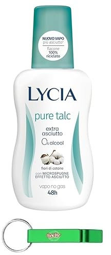 12x Lycia Deodorante Vapo Pure Talc,Kein Gas-Vapo-Deodorant 0% Alkohol,mit Trockeneffekt-Mikroschwämmen - Deo Baumwollblumen 75ml + Beni Culinari Kostenloser Schlüsselanhänger